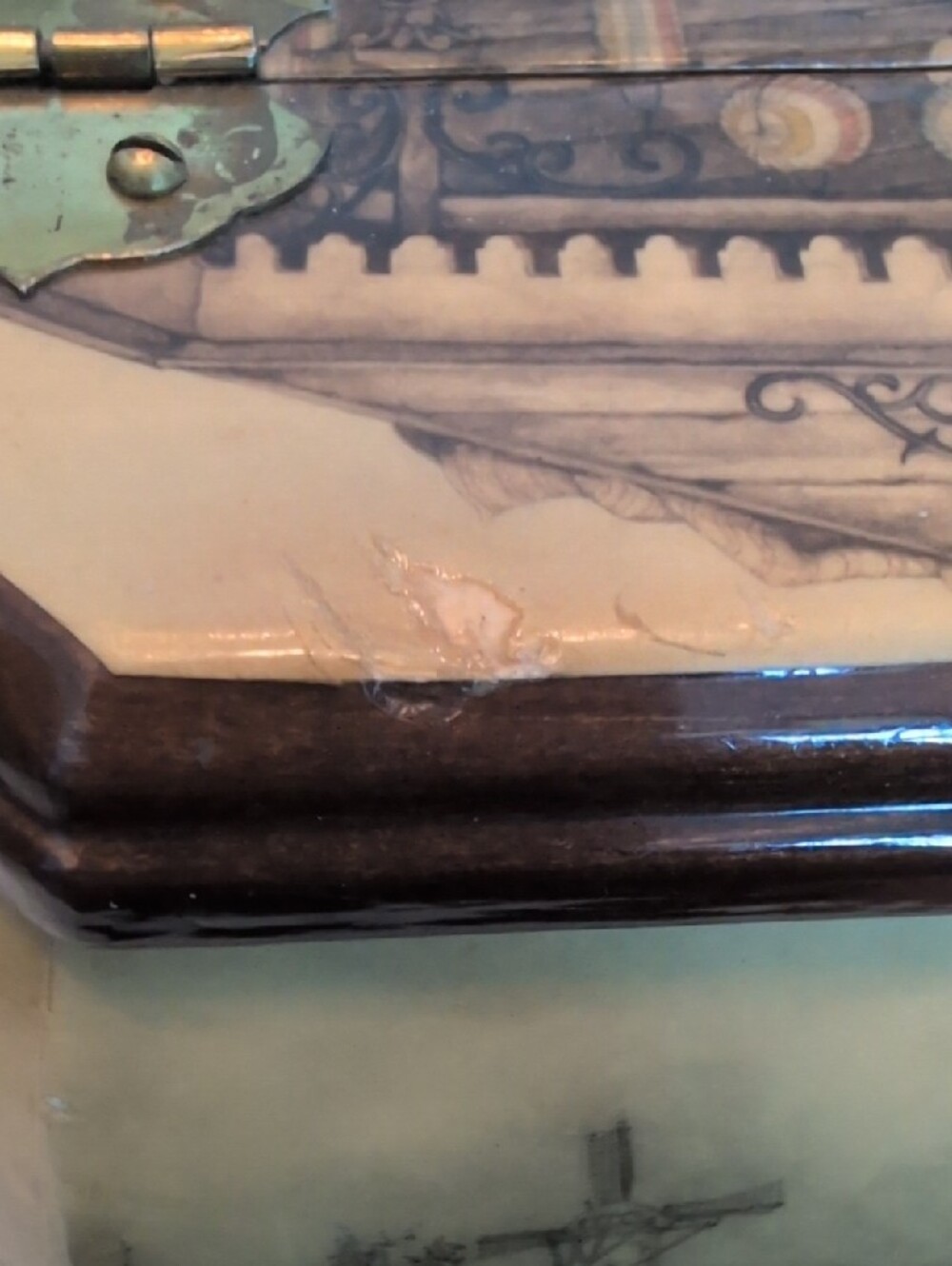 Vintage Anton Pieck Wood & Decoupage Jewelry Box Handbag - Picture 14 of 16